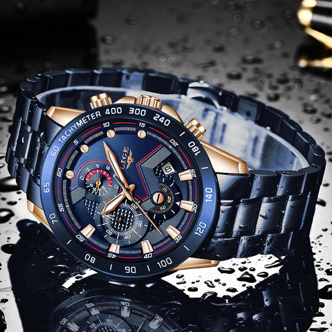 Stainless Steel Dark Face Chronography Watch